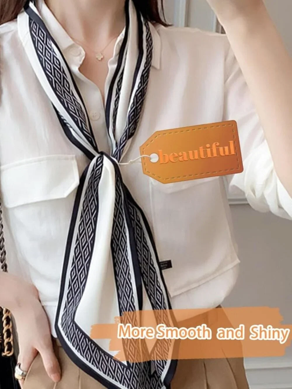 Women's Black Diamond Edge Fashion Elegant Oblique Angle  Scarves Bag Scarfs